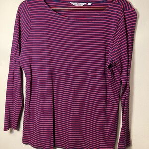 Vineyard Vines Women's Long Sleeve Striped Top - Red and Blue - Boat Neck